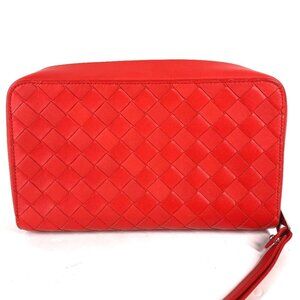 BOTTEGA VENETA Red Leather Intrecciato Clutch Bag